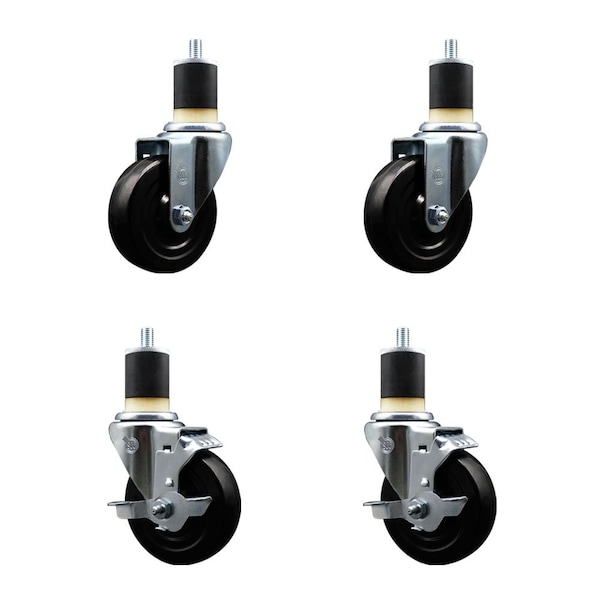 Service Caster 4'' Soft Rubber Wheel Swivel 1-7/8'' Expanding Stem Caster Set 2 Brakes, 4PK SCC-EX20S414-SRS-2-TLB-2-178 - main